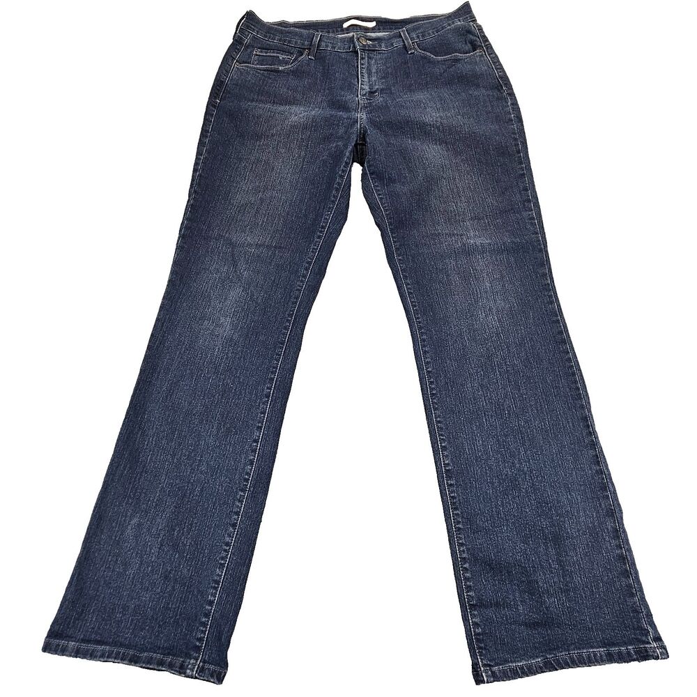Levis 505 Straight Leg Jeans Womens 14 Blue Dark Wash Mid Rise Stretch Denim